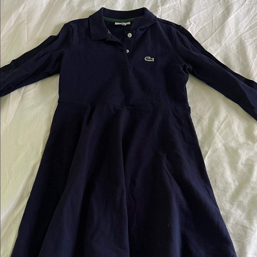 Lacoste Navy Long-Sleeve Polo Dress with tulip flare bottom never worn